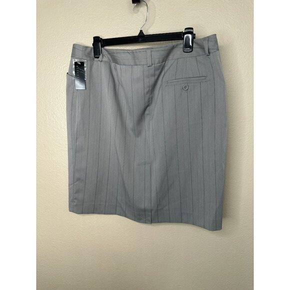 NWT Attention Womens Gray Skirt 14 pencil vintage Zipper button Polyester stripe - Picture 5 of 9